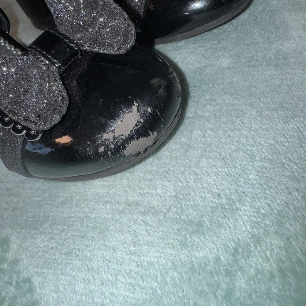 Rachel Shoes Girls Valentina Mary Jane Heel 10M Black Patent Glitter Bow